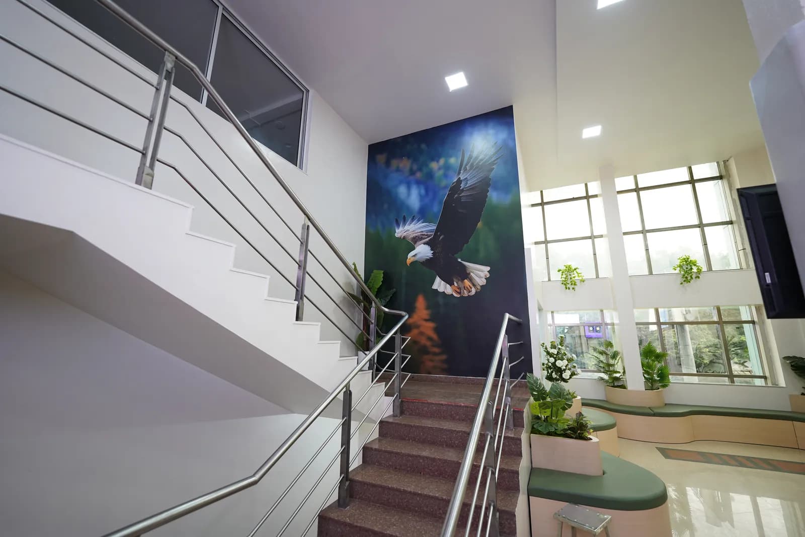 Stairway with a painted mural